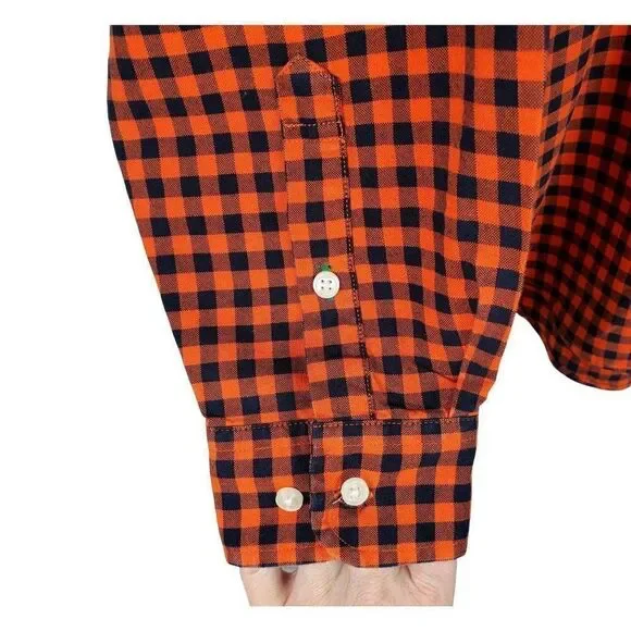 Tommy Hilfiger Button Down Shirt Long Sleeve Orange Blue Check Men's Size M - Picture 5 of 11